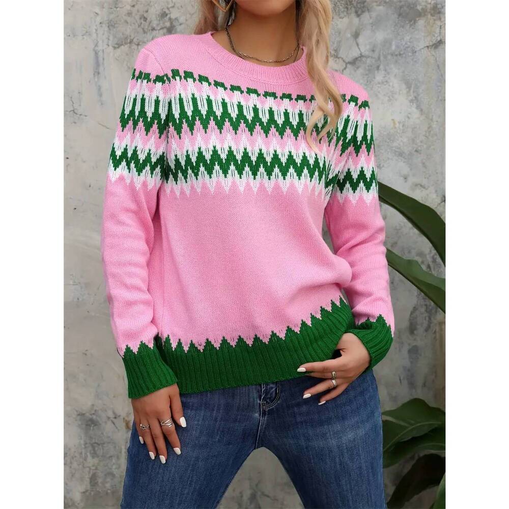 NEW 5TH CULTURE crewneck knit sweater in pink peppermint